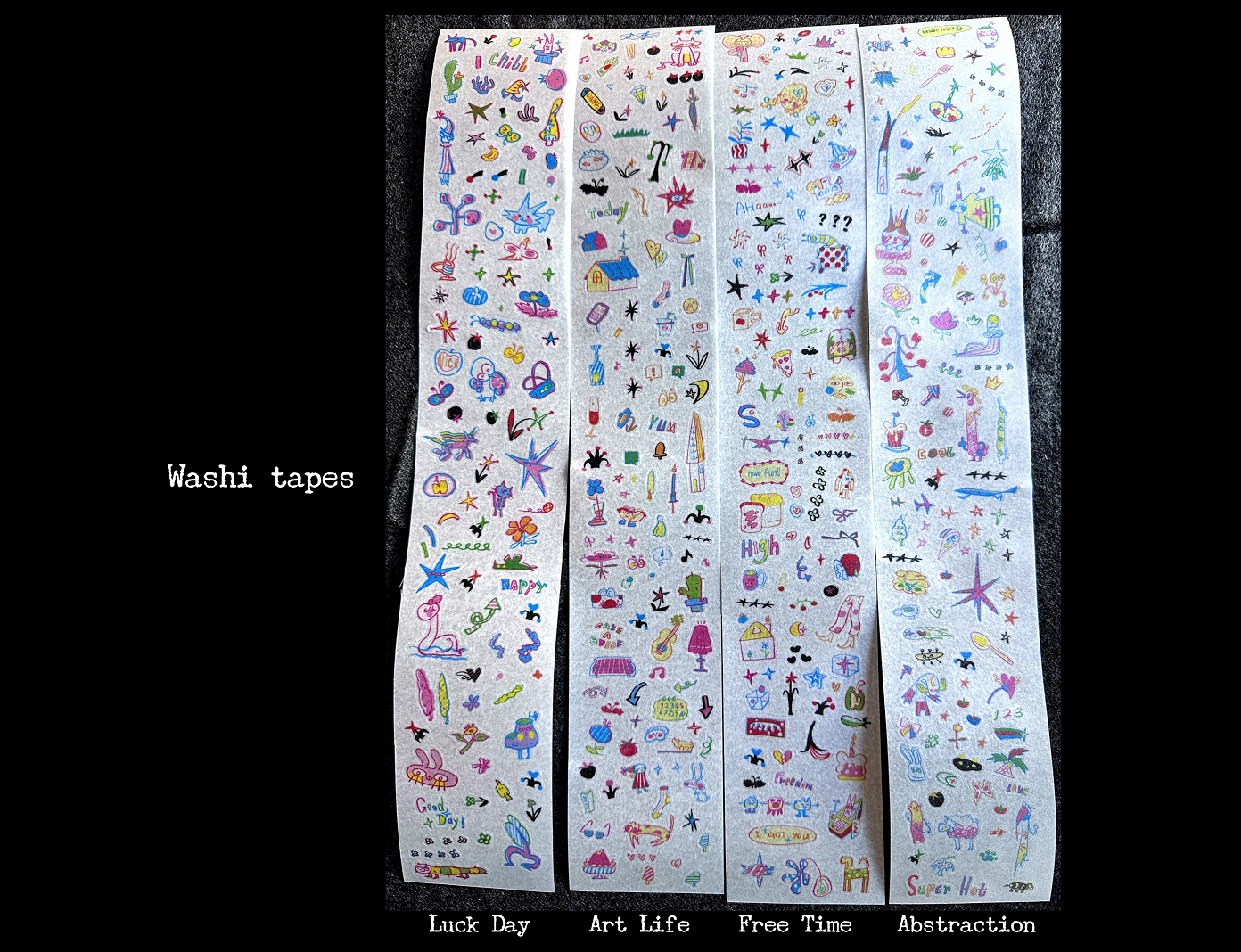 AGUGU - pop-style doodle art, 8 kiss-cut PET & washi tapes SAMPLES