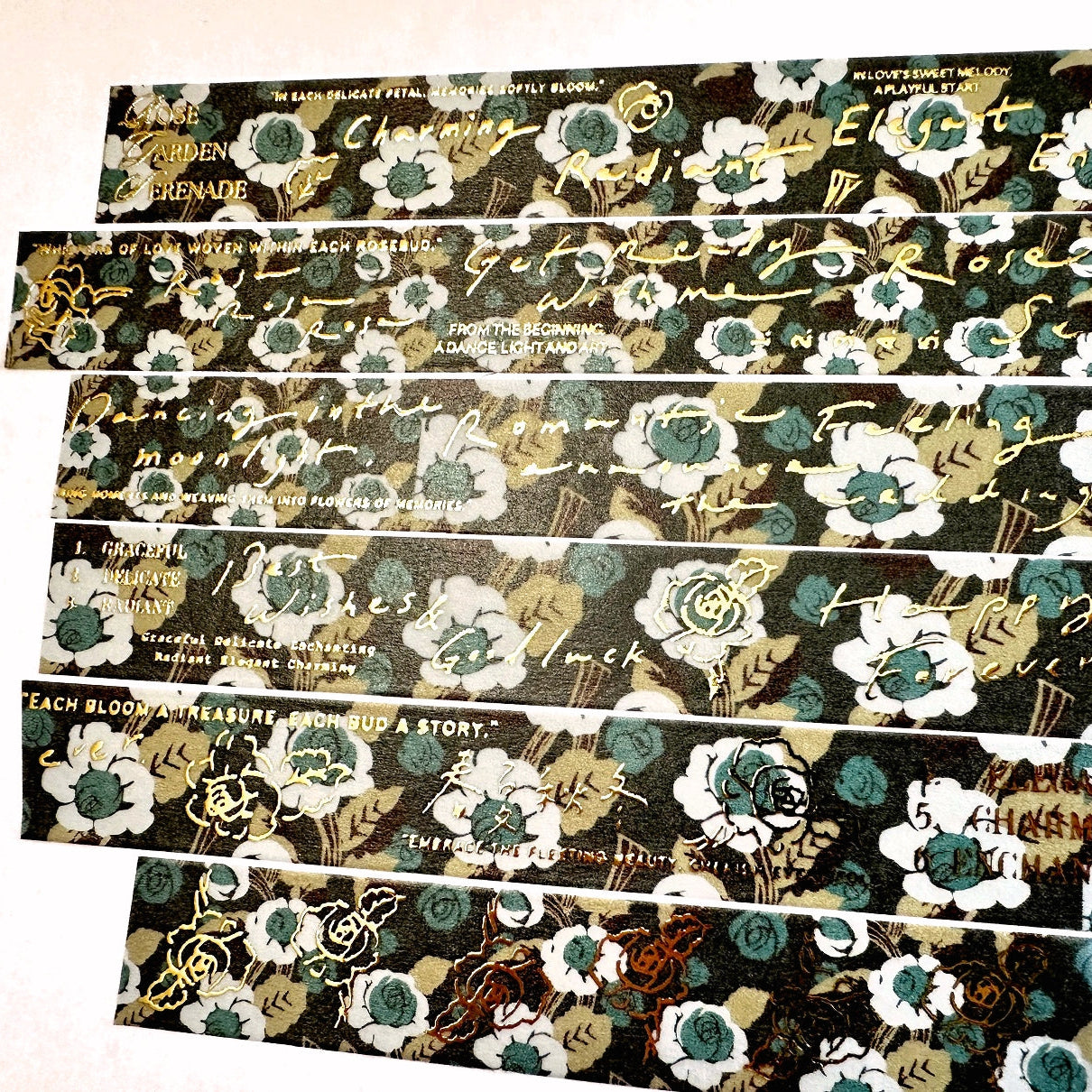 A Kind of Café - gold-foiled washi tapes (A Letter to Myself, Feel-Good Moments, Coffee Shop Confessions, & Rose Garden Serenade) SAMPLES