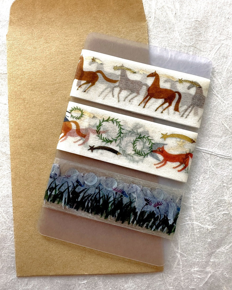 Cozyca x Nishi Shuku - Horse gold-foil washi tapes SAMPLER SET | Year of the Horse