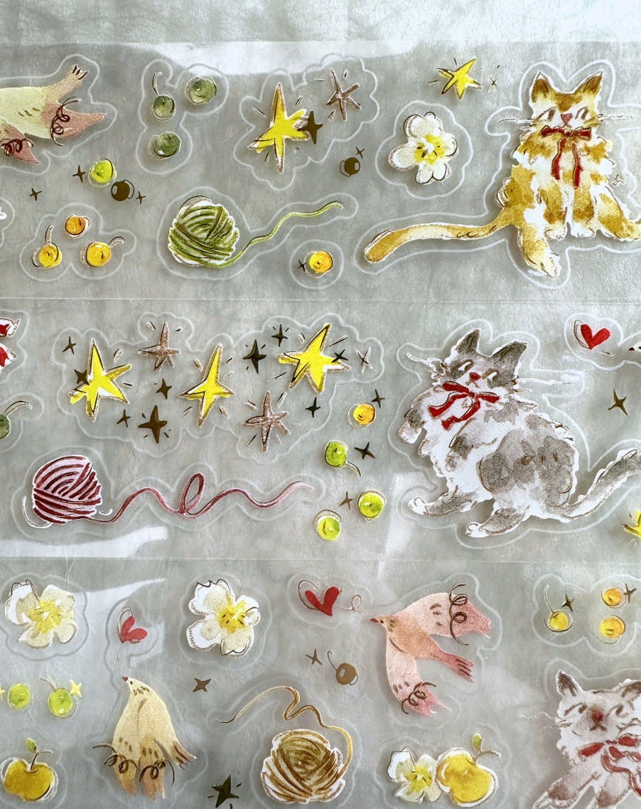 Meow Illustration - The Starry Night kiss-cut gold foil washi & PET tape (5 cm x 150 cm) SAMPLES