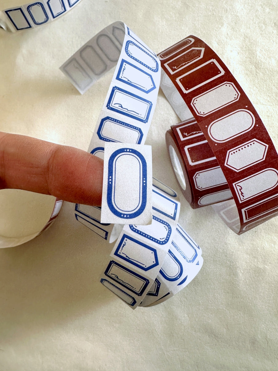 Meow Illustration - Blue & Garnet writable label sticker rolls SAMPLES
