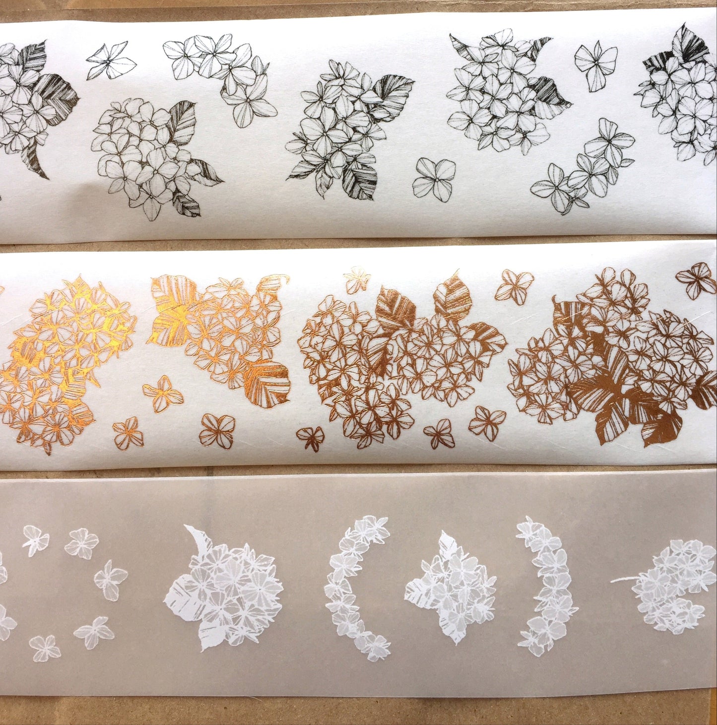 Modaizhi - Hydrangea bronze foil washi tape SAMPLES