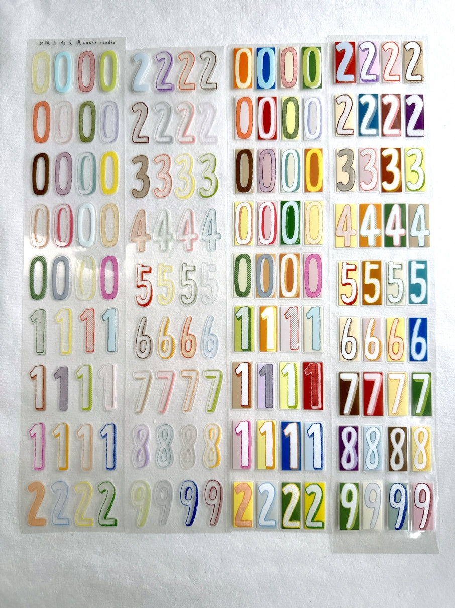 Wanle Studio - Colorful Long Numbers kiss-cut washi & PET tape SAMPLES