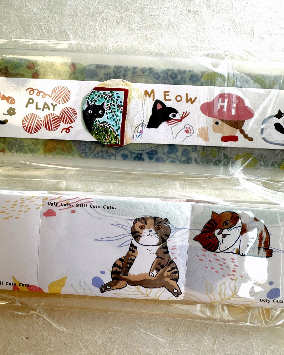 Yarnball - Ugly Cats, Still Cute Cats writable perforated memo tape SAMPLES