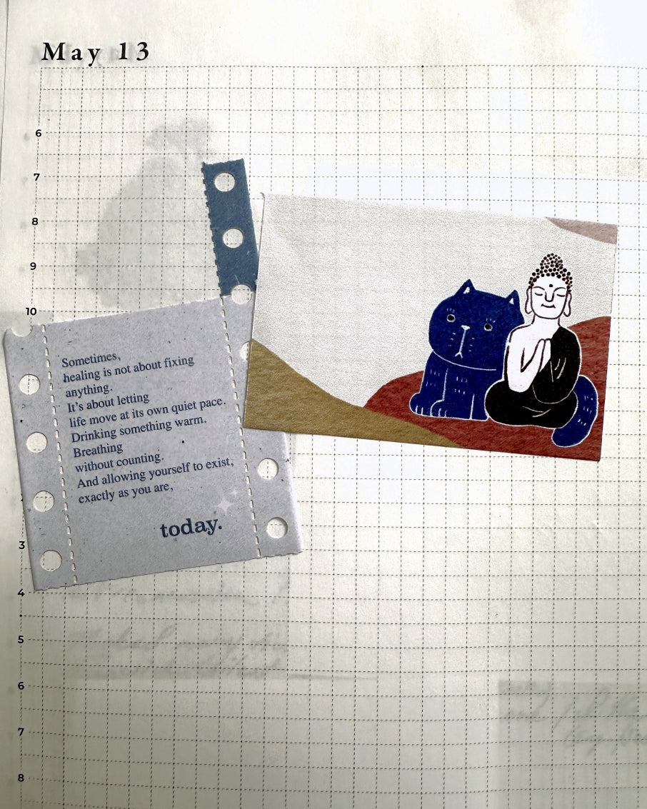 Yarnball - Cat & Buddha writable perforated memo paper tape SAMPLES