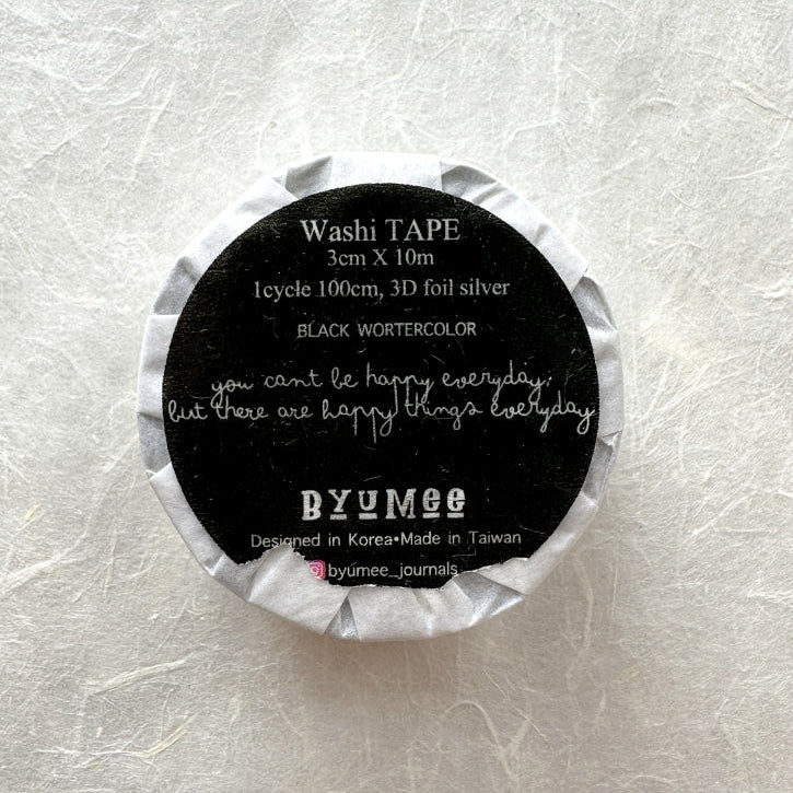Byumee - Black Watercolor silver foil washi tape SAMPLES