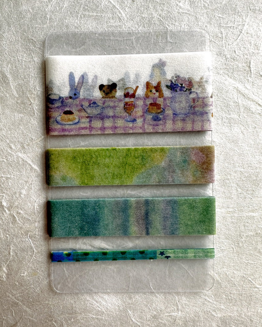 Kin.iro.hitode - Tea Time with the Cuddly Friends washi tape SAMPLES