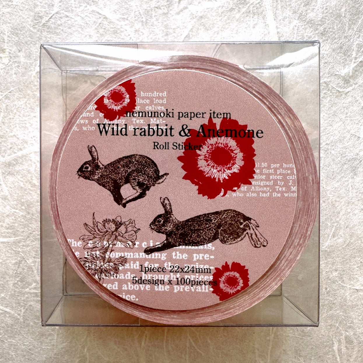 Nemunoki Paper Item - Wild Rabbit & Anemone sticker roll SAMPLES