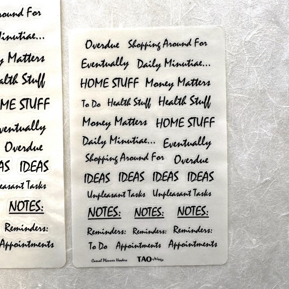 Casual Planner Headers - sticker sheet (2 sizes) by TAOthings Studio