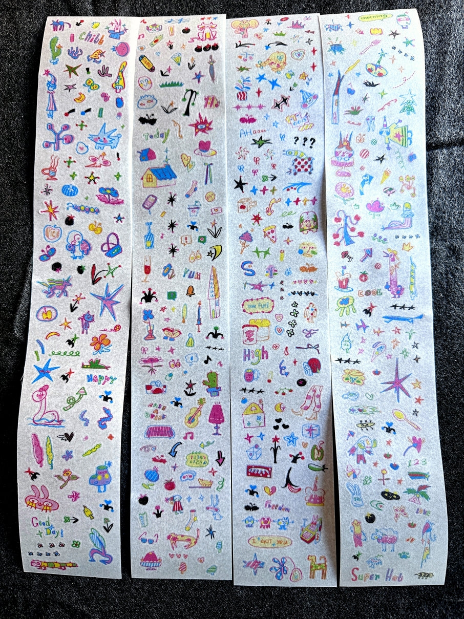 AGUGU - pop-style doodle art, 8 kiss-cut PET & washi tapes SAMPLES