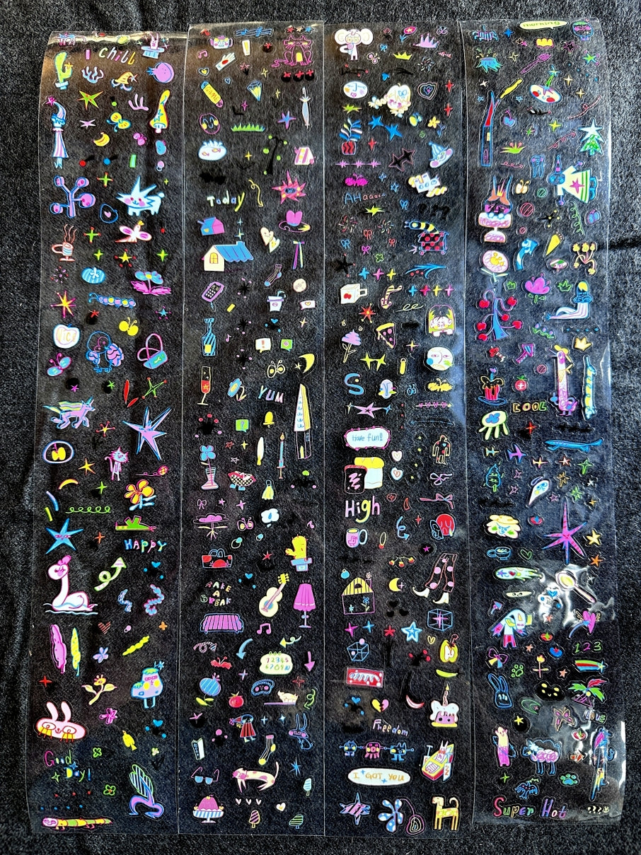 AGUGU - pop-style doodle art, 8 kiss-cut PET & washi tapes SAMPLES