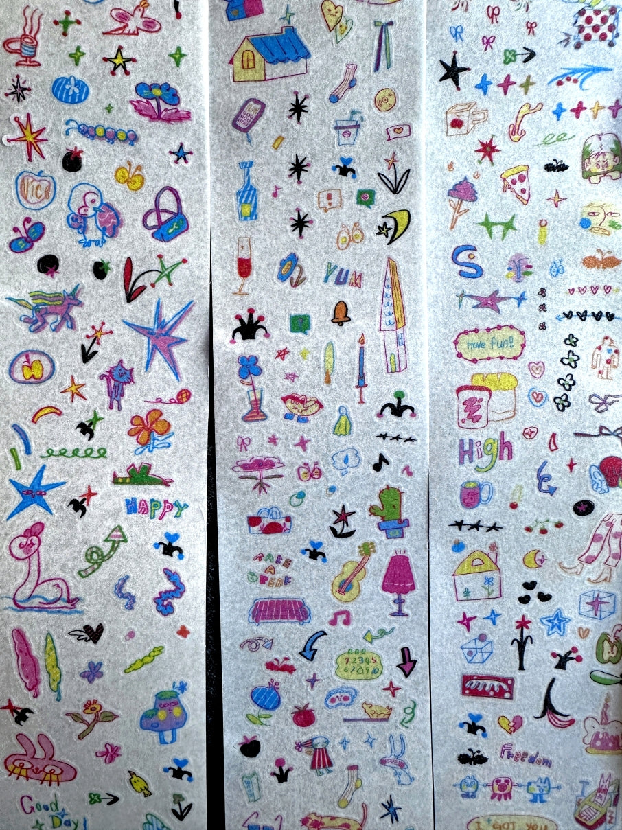 AGUGU - pop-style doodle art, 8 kiss-cut PET & washi tapes SAMPLES