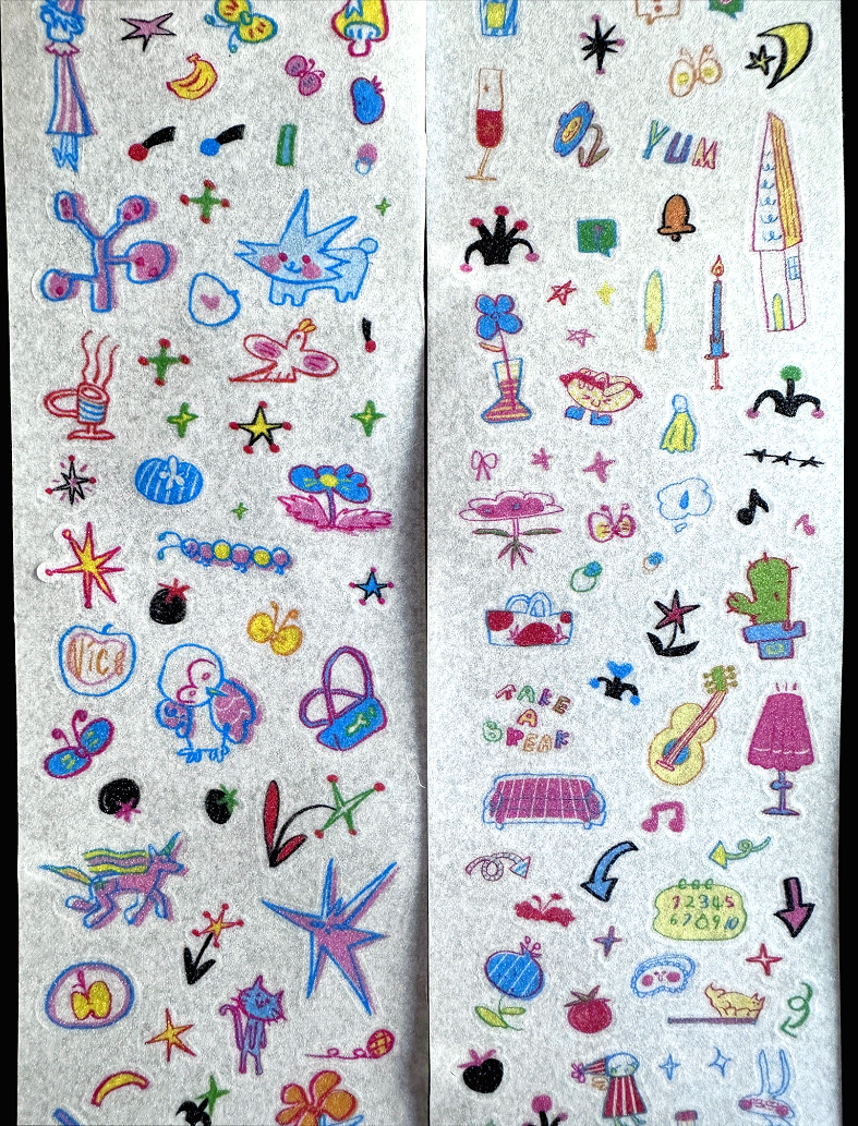 AGUGU - pop-style doodle art, 8 kiss-cut PET & washi tapes SAMPLES
