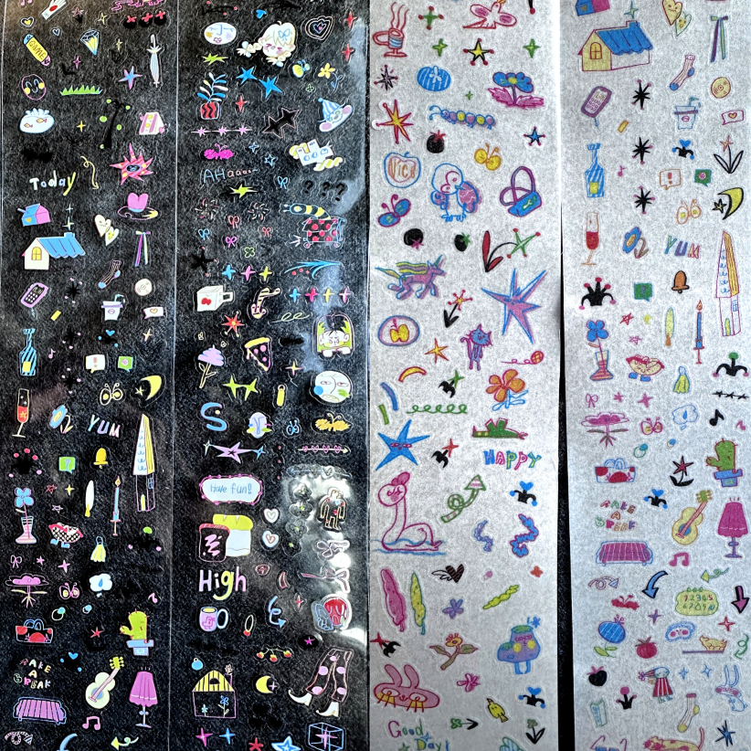 AGUGU - pop-style doodle art, 8 kiss-cut PET & washi tapes SAMPLES