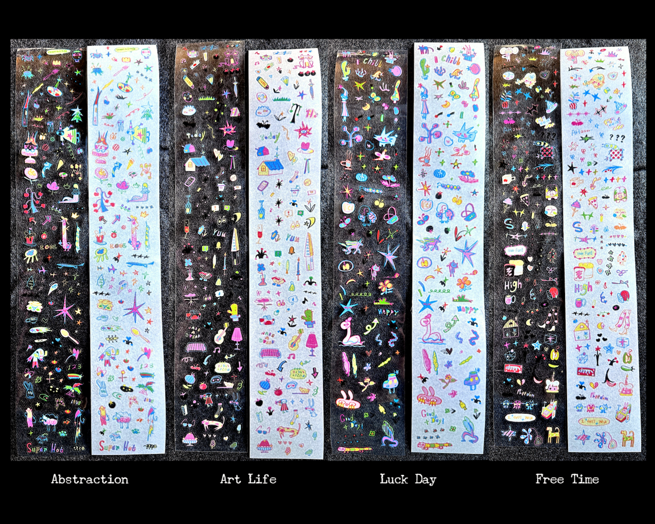 AGUGU - pop-style doodle art, 8 kiss-cut PET & washi tapes SAMPLES