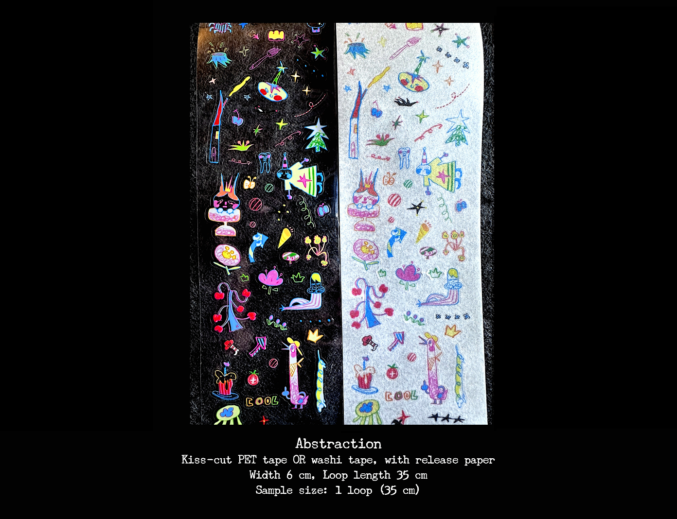 AGUGU - pop-style doodle art, 8 kiss-cut PET & washi tapes SAMPLES