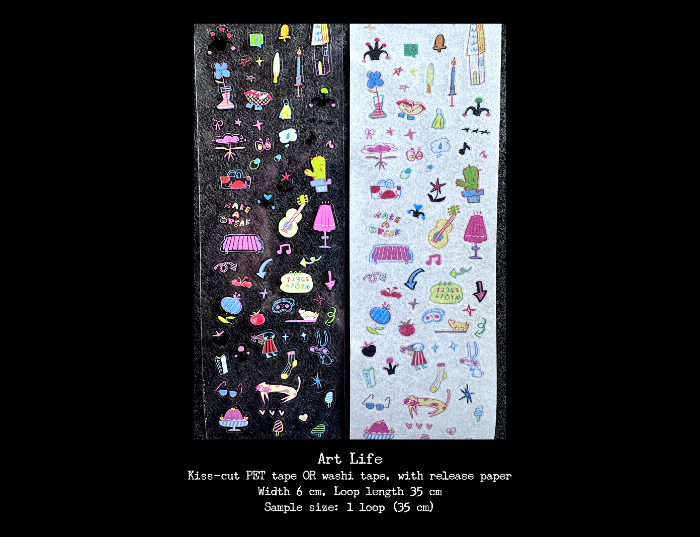 AGUGU - pop-style doodle art, 8 kiss-cut PET & washi tapes SAMPLES