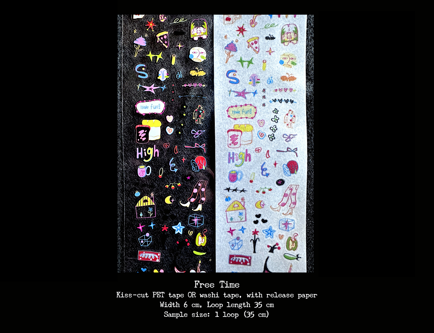 AGUGU - pop-style doodle art, 8 kiss-cut PET & washi tapes SAMPLES