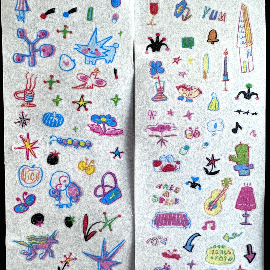 AGUGU - pop-style doodle art, 8 kiss-cut PET & washi tapes SAMPLES