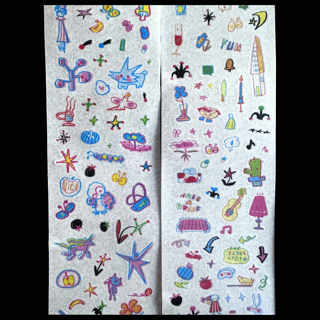 AGUGU - pop-style doodle art, 8 kiss-cut PET & washi tapes SAMPLES