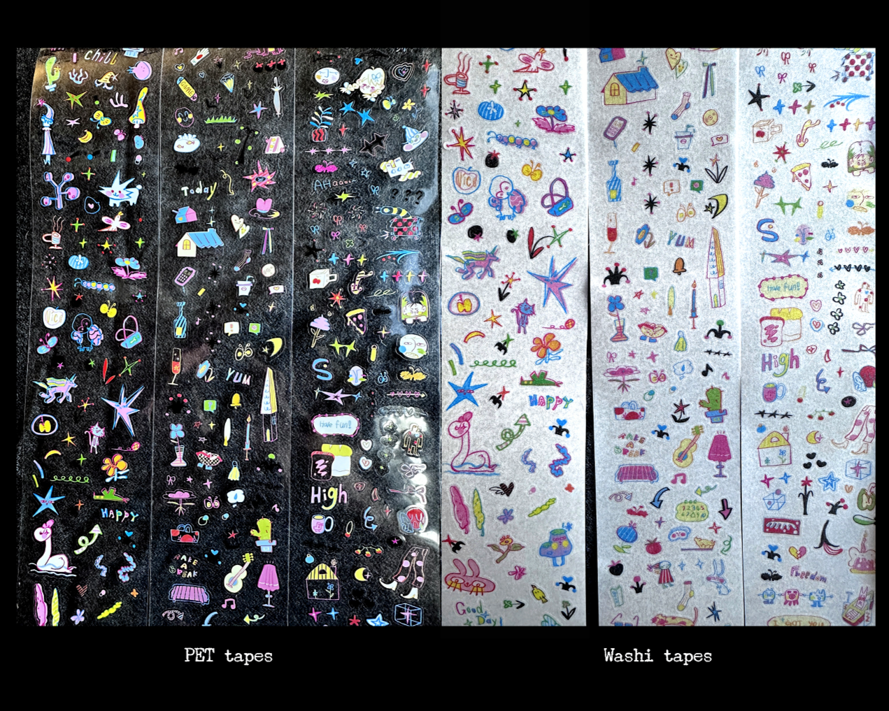 AGUGU - pop-style doodle art, 8 kiss-cut PET & washi tapes SAMPLES
