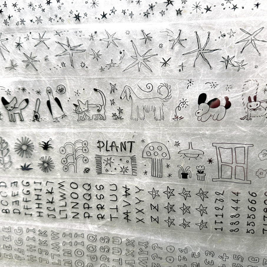 AGUGU - Abstract Drawing kiss-cut PET tapes (black / silver foil) SAMPLES