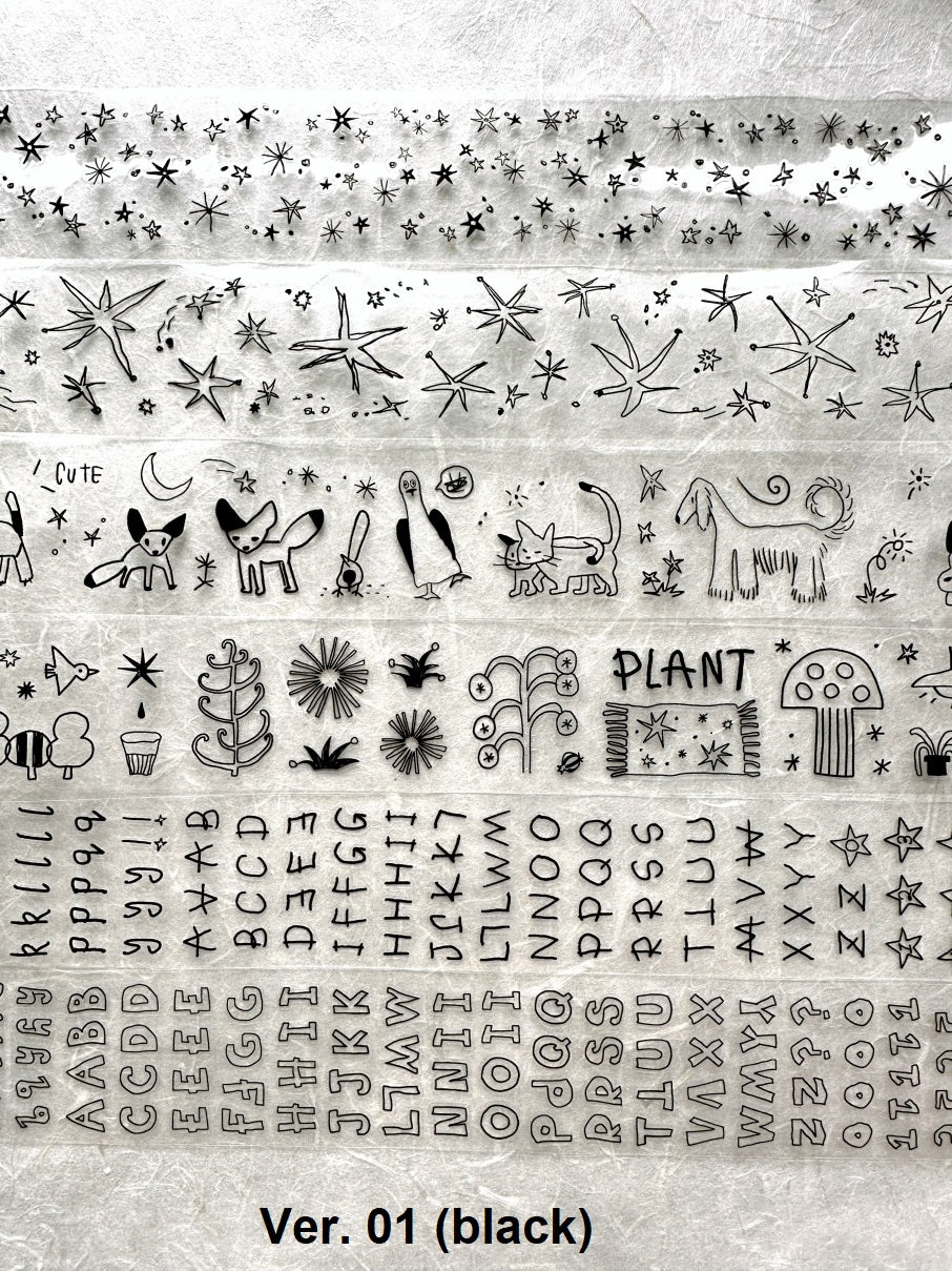 AGUGU - Abstract Drawing kiss-cut PET tapes (black / silver foil) SAMPLES