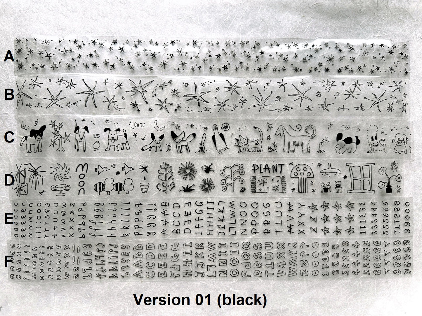 AGUGU - Abstract Drawing kiss-cut PET tapes (black / silver foil) SAMPLES
