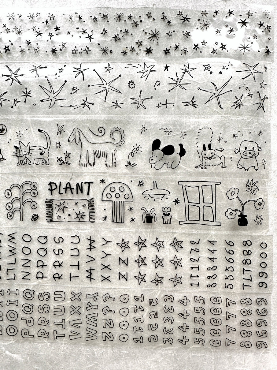 AGUGU - Abstract Drawing kiss-cut PET tapes (black / silver foil) SAMPLES