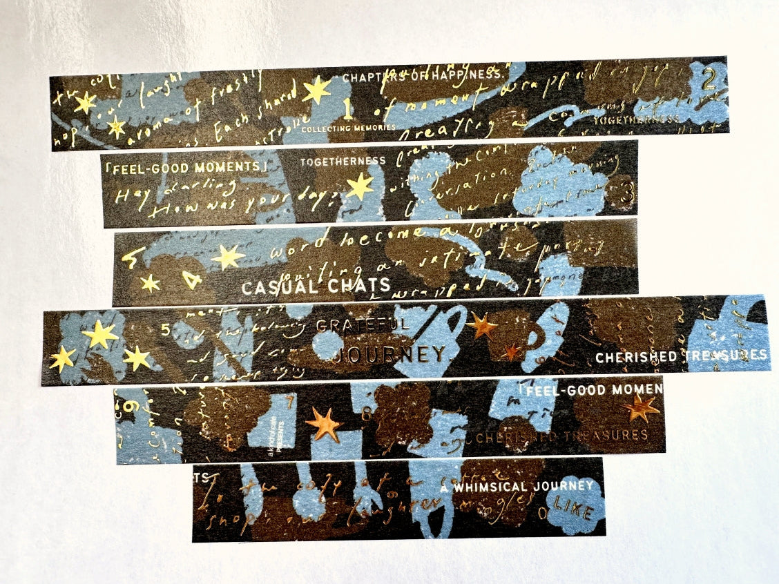 A Kind of Café - gold-foiled washi tapes (A Letter to Myself, Feel-Good Moments, Coffee Shop Confessions, & Rose Garden Serenade) SAMPLES