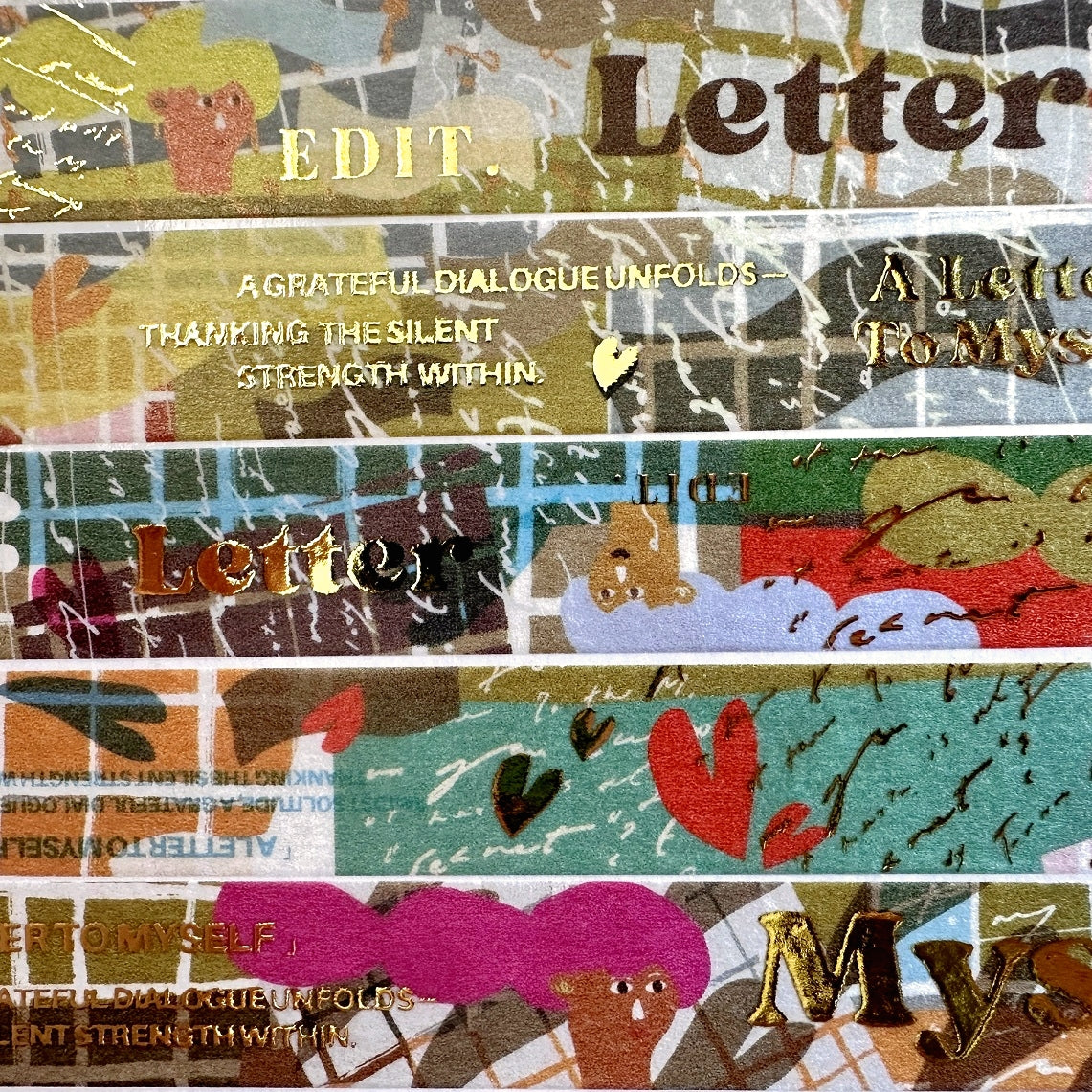 A Kind of Café - gold-foiled washi tapes (A Letter to Myself, Feel-Good Moments, Coffee Shop Confessions, & Rose Garden Serenade) SAMPLES