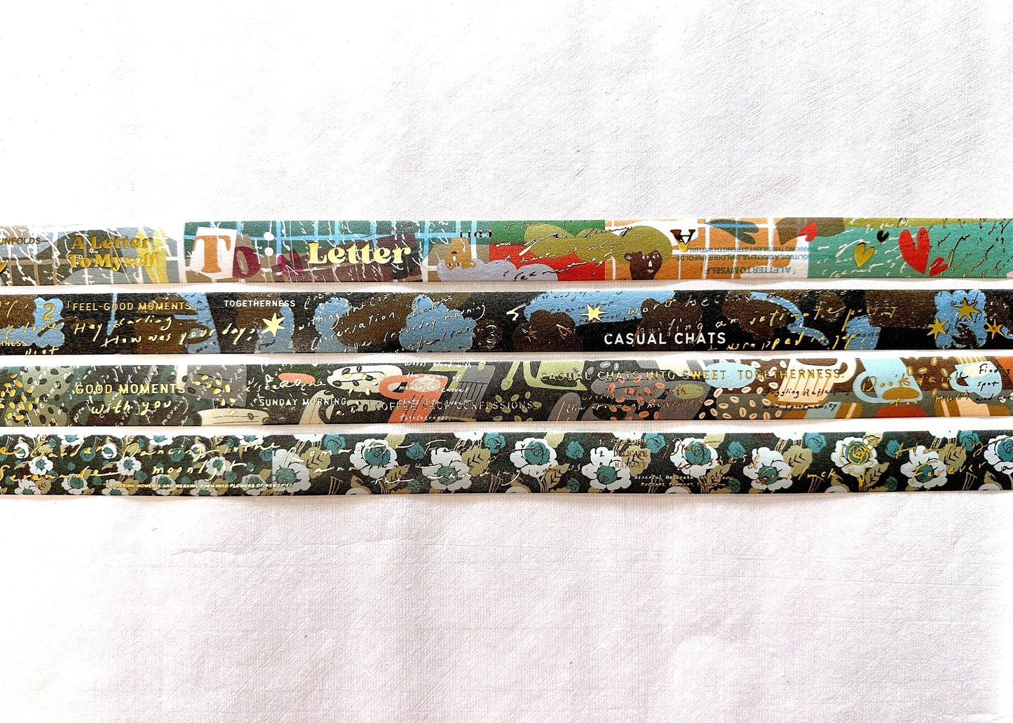 A Kind of Café - gold-foiled washi tapes (A Letter to Myself, Feel-Good Moments, Coffee Shop Confessions, & Rose Garden Serenade) SAMPLES