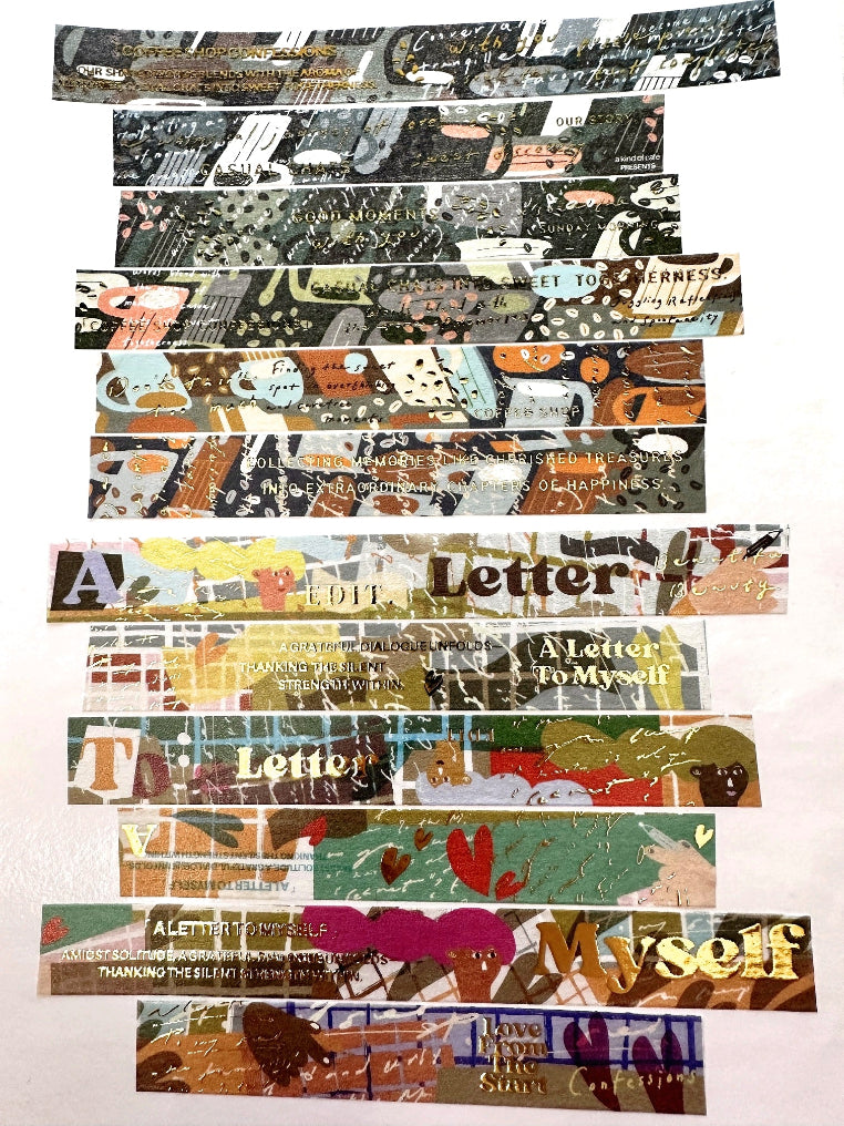 A Kind of Café - gold-foiled washi tapes (A Letter to Myself, Feel-Good Moments, Coffee Shop Confessions, & Rose Garden Serenade) SAMPLES
