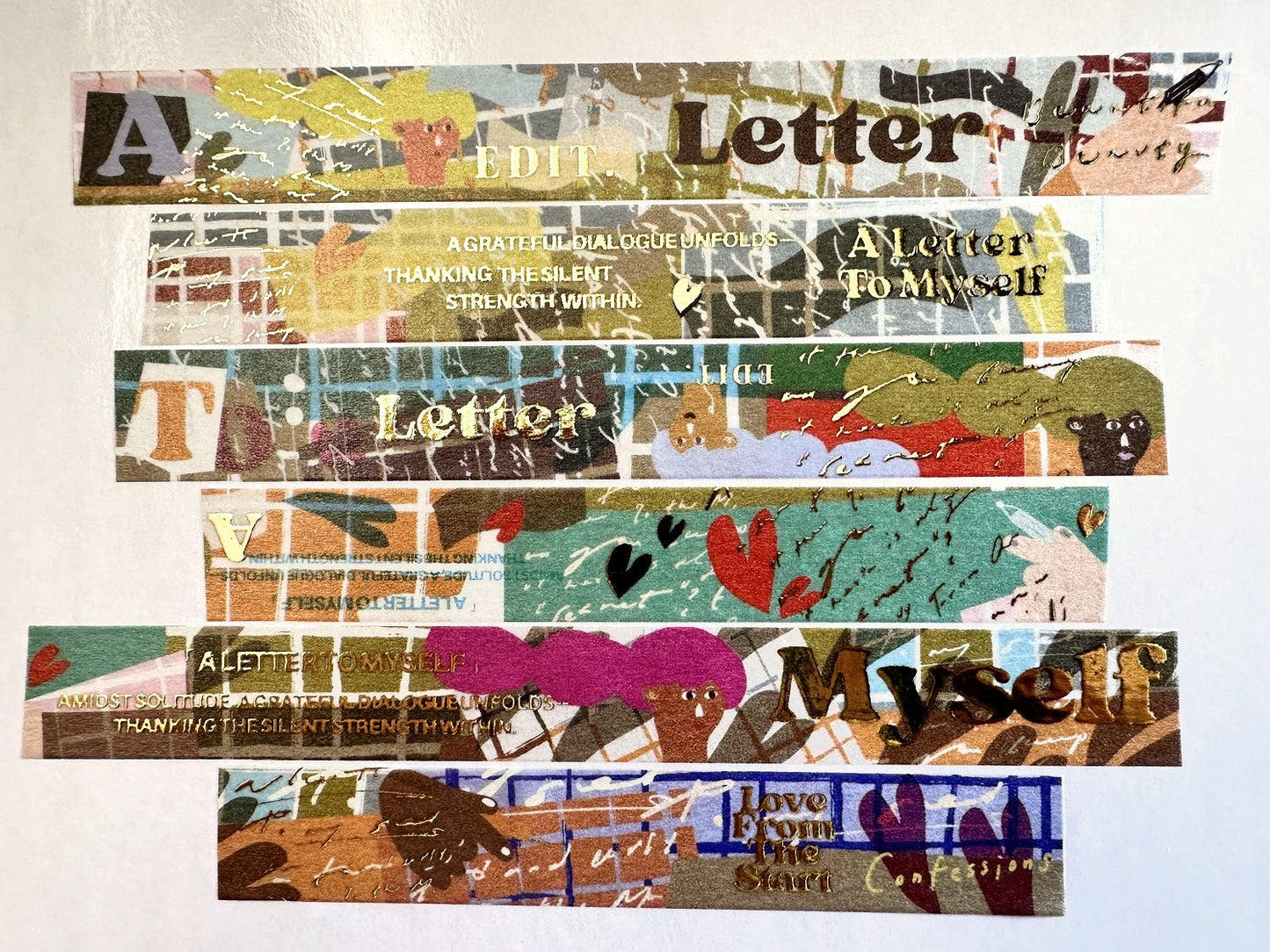 A Kind of Café - gold-foiled washi tapes (A Letter to Myself, Feel-Good Moments, Coffee Shop Confessions, & Rose Garden Serenade) SAMPLES