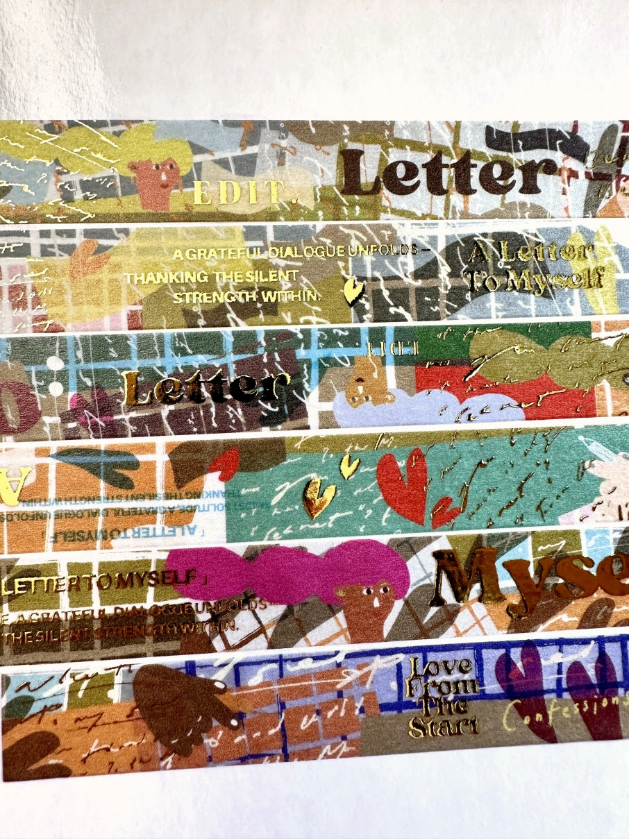 A Kind of Café - gold-foiled washi tapes (A Letter to Myself, Feel-Good Moments, Coffee Shop Confessions, & Rose Garden Serenade) SAMPLES