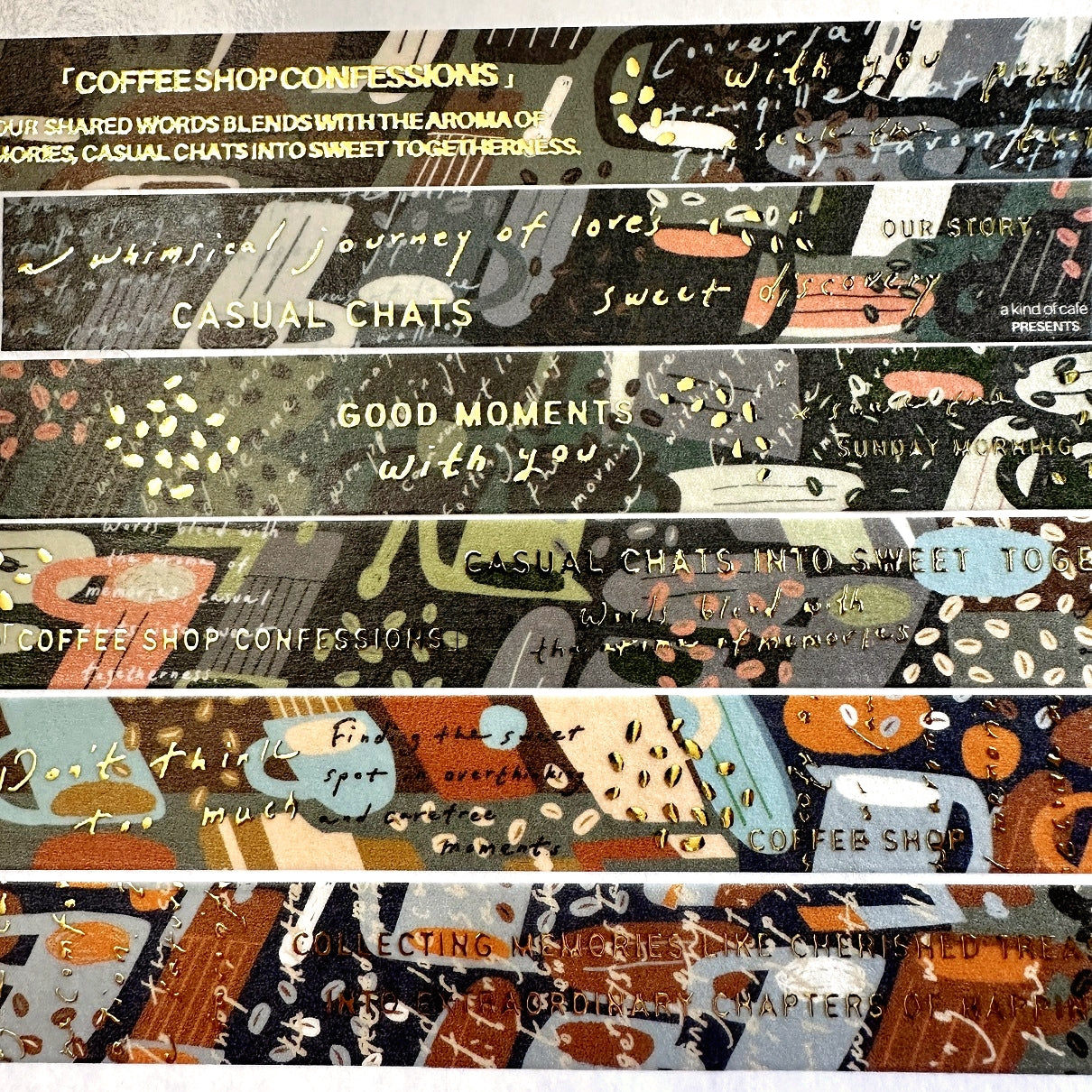 A Kind of Café - gold-foiled washi tapes (A Letter to Myself, Feel-Good Moments, Coffee Shop Confessions, & Rose Garden Serenade) SAMPLES