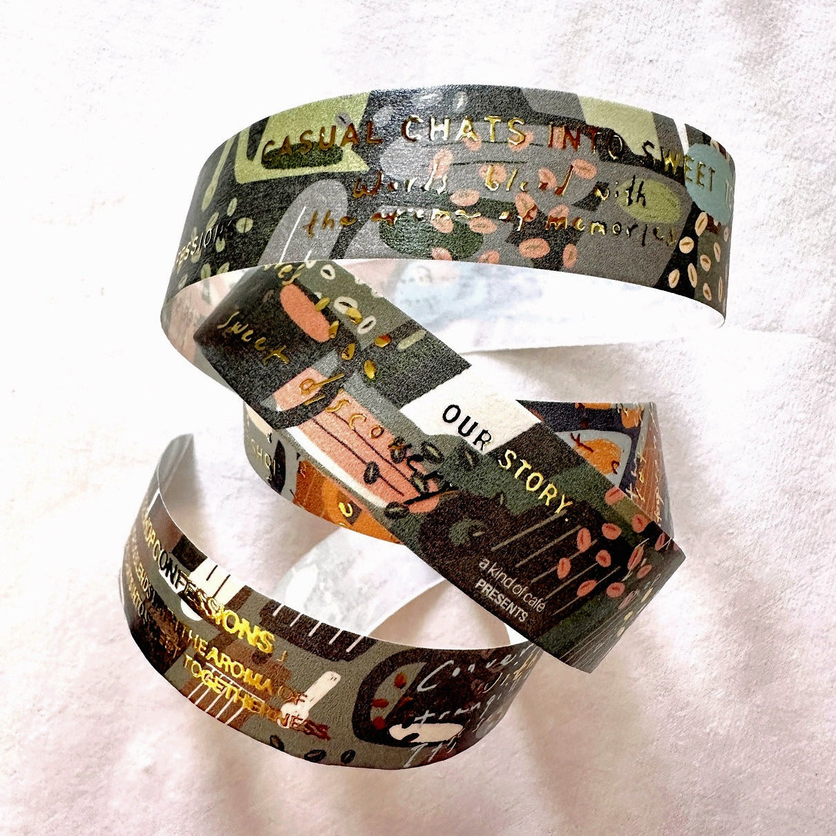 A Kind of Café - gold-foiled washi tapes (A Letter to Myself, Feel-Good Moments, Coffee Shop Confessions, & Rose Garden Serenade) SAMPLES