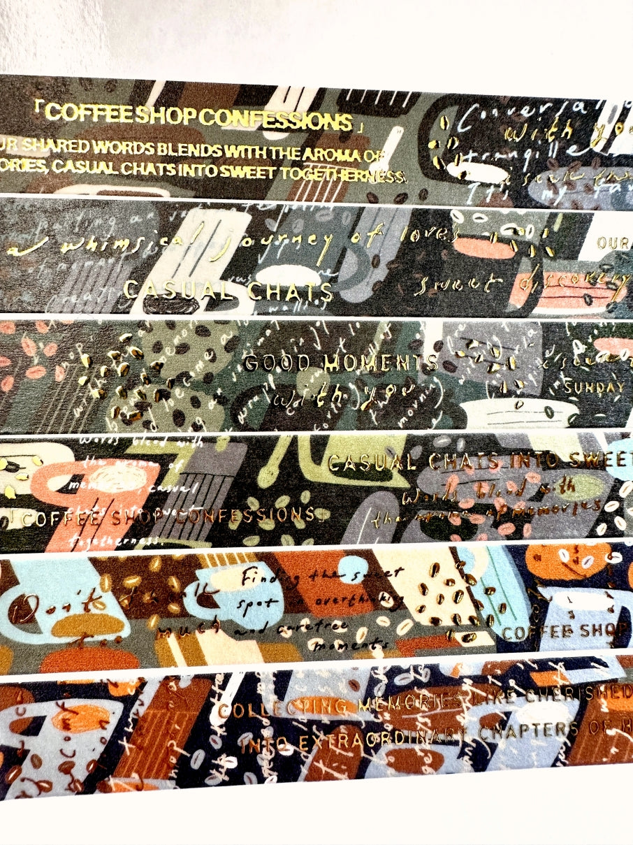 A Kind of Café - gold-foiled washi tapes (A Letter to Myself, Feel-Good Moments, Coffee Shop Confessions, & Rose Garden Serenade) SAMPLES