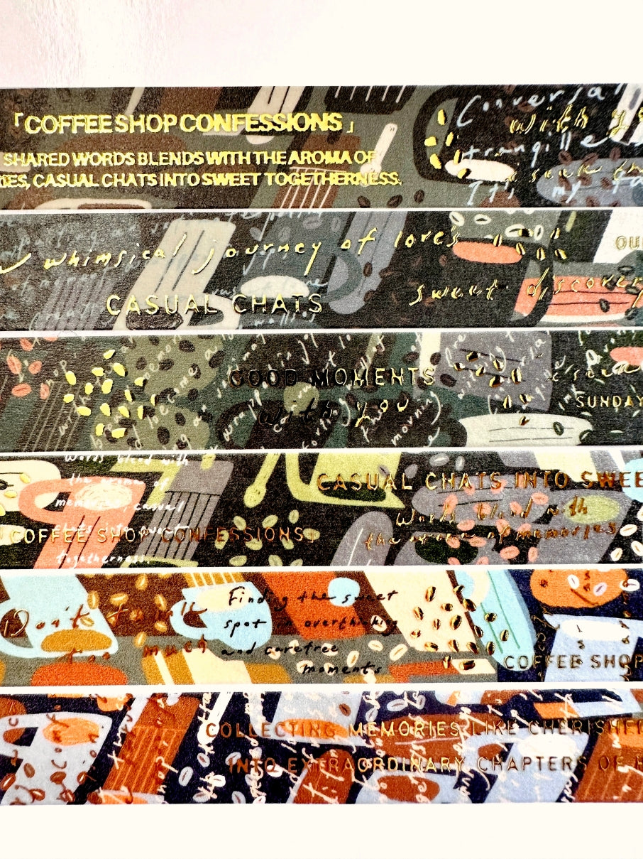 A Kind of Café - gold-foiled washi tapes (A Letter to Myself, Feel-Good Moments, Coffee Shop Confessions, & Rose Garden Serenade) SAMPLES