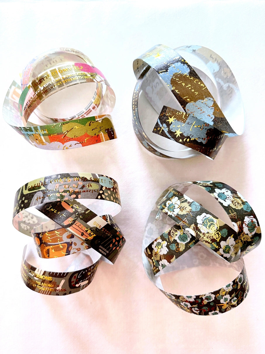 A Kind of Café - gold-foiled washi tapes (A Letter to Myself, Feel-Good Moments, Coffee Shop Confessions, & Rose Garden Serenade) SAMPLES