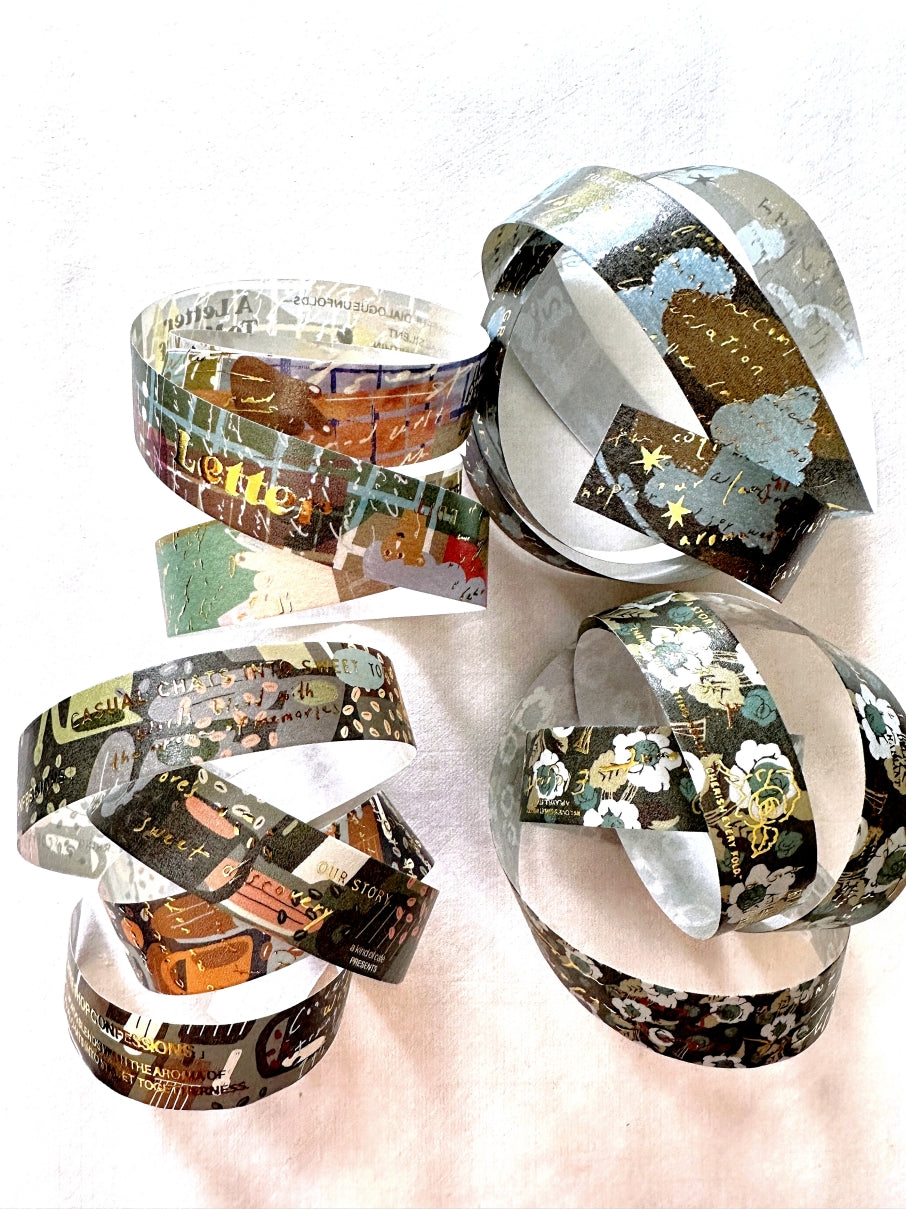 A Kind of Café - gold-foiled washi tapes (A Letter to Myself, Feel-Good Moments, Coffee Shop Confessions, & Rose Garden Serenade) SAMPLES