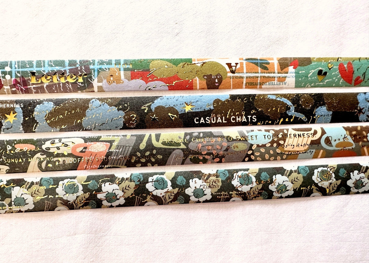 A Kind of Café - gold-foiled washi tapes (A Letter to Myself, Feel-Good Moments, Coffee Shop Confessions, & Rose Garden Serenade) SAMPLES