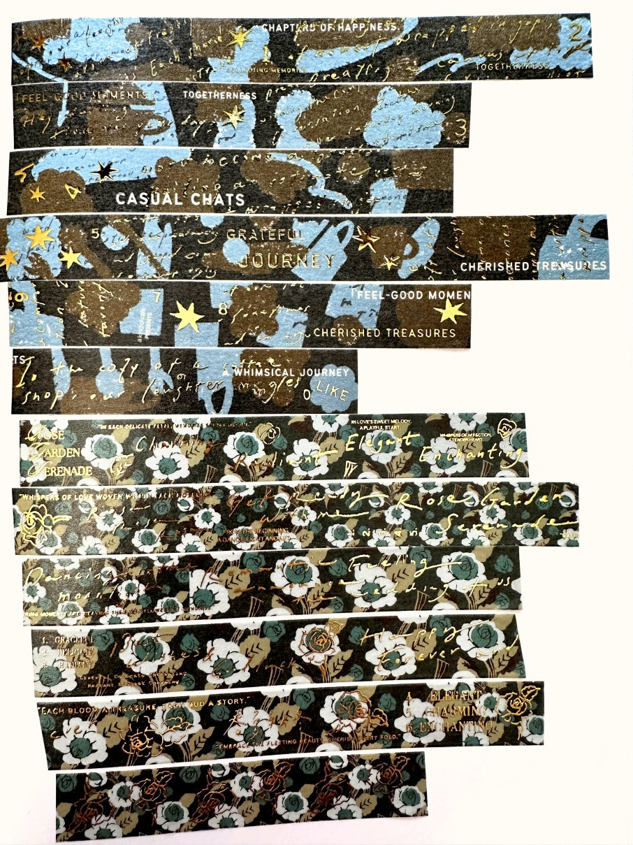 A Kind of Café - gold-foiled washi tapes (A Letter to Myself, Feel-Good Moments, Coffee Shop Confessions, & Rose Garden Serenade) SAMPLES