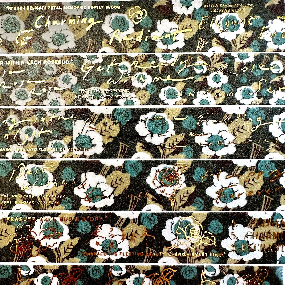 A Kind of Café - gold-foiled washi tapes (A Letter to Myself, Feel-Good Moments, Coffee Shop Confessions, & Rose Garden Serenade) SAMPLES