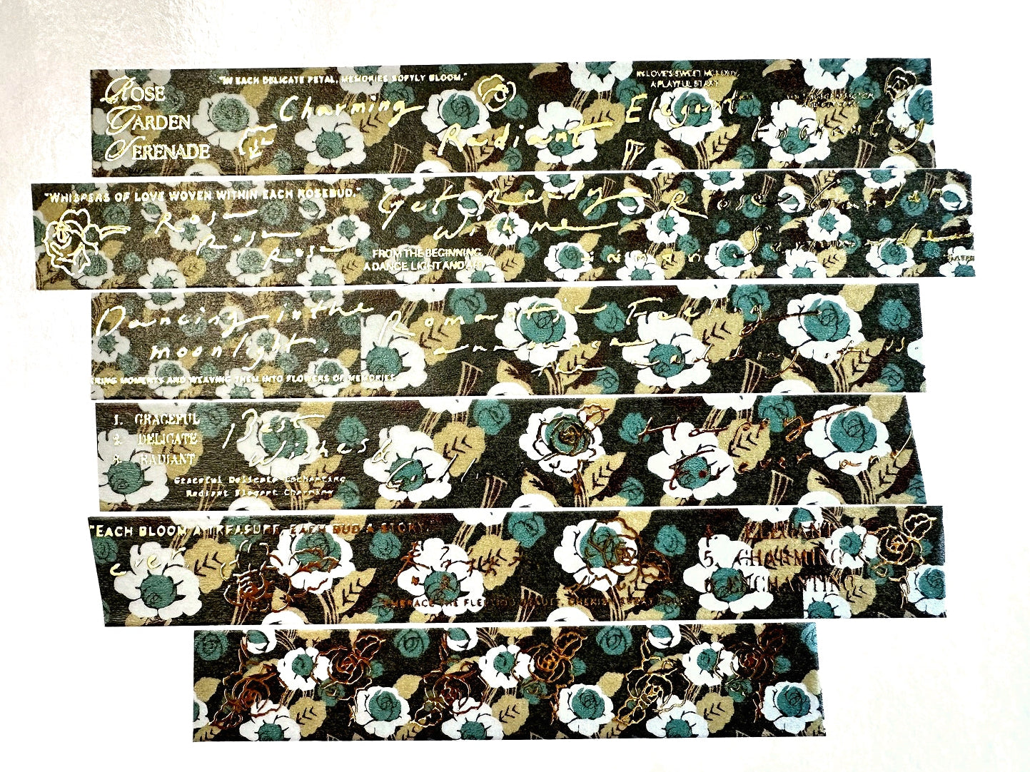 A Kind of Café - gold-foiled washi tapes (A Letter to Myself, Feel-Good Moments, Coffee Shop Confessions, & Rose Garden Serenade) SAMPLES