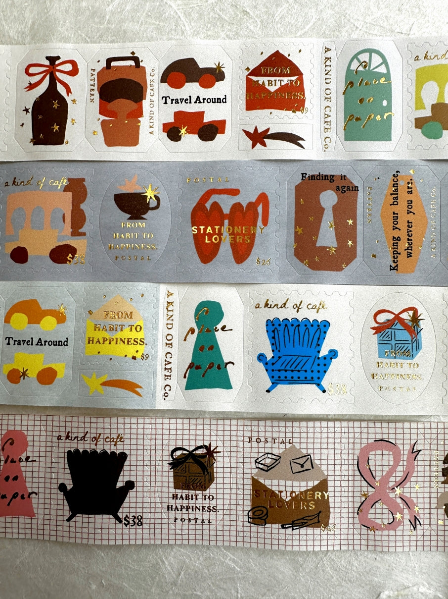 A Kind of Café - Travel Around gold foil pre-cut sticker tape (3.5 cm x 150 cm) SAMPLES