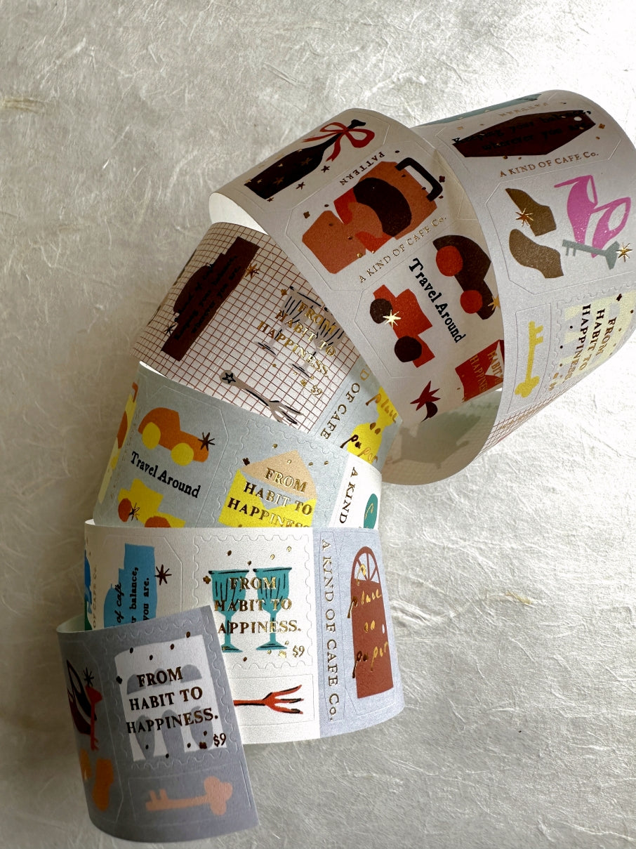 A Kind of Café - Travel Around gold foil pre-cut sticker tape (3.5 cm x 150 cm) SAMPLES