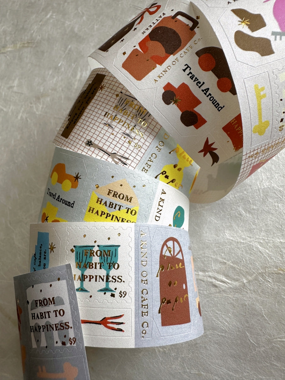 A Kind of Café - Travel Around gold foil pre-cut sticker tape (3.5 cm x 150 cm) SAMPLES