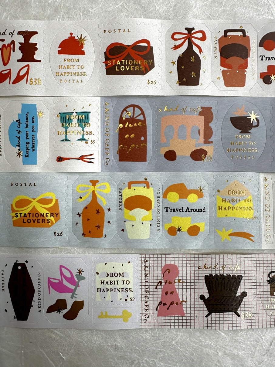 A Kind of Café - Travel Around gold foil pre-cut sticker tape (3.5 cm x 150 cm) SAMPLES