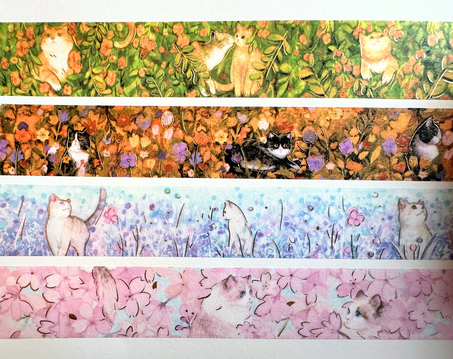 BGM - Flower Cats foil washi tape (set of 4) SAMPLES